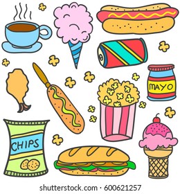 Various food style of doodles
