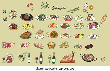 Various foods color illustration set