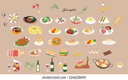 Various foods color illustration set