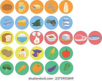 Various Foods Nutrients Handdrawn Watercolor Illustration Set
