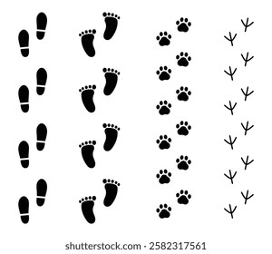Various footprints silhouette illustrations vector