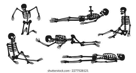 various forgotten skeleton silhouettes on the white background