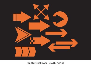 Various forms of arrow symbols with black background