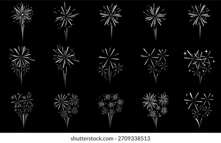 various forms of festive fireworks for parties or New Year celebrations, vector