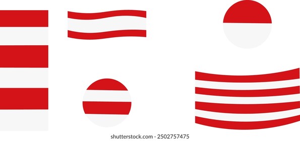 various forms of Indonesian flags, collection of Indonesian flag ribbons in curved and striped shapes, for design elements, decorations, banners, event symbols, flag icons, minimalist, simple,