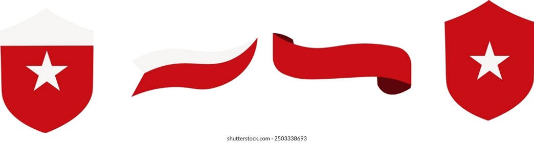 various forms of Indonesian flags, collection of Indonesian flag ribbons in curved and striped shapes, for design elements, decorations, banners, event symbols, flag icons, minimalist, simple.