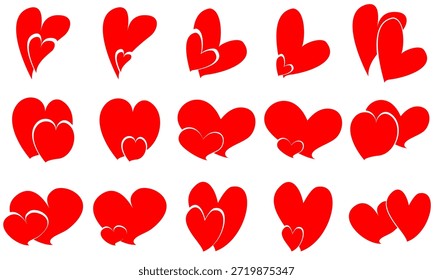 various forms of love symbol icons in pairs and cut, isolated on a white background.vector