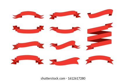 various forms of ribbons and banners for celebration designs, greeting cards and decorations. Blank red ribbon template element. Ribbon icon set.