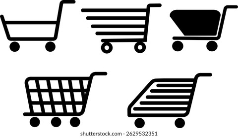 Várias formas de carrinhos de compras para supermercados