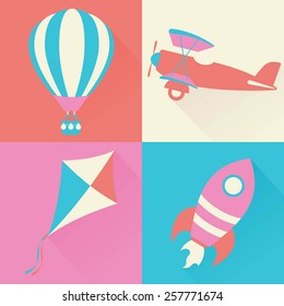 Various forms of transportation which travel by air