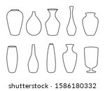 Various forms of vases. Home interior decoration. Vector icon collection. Vases silhouettes of various shapes in thin line style. Ceramic vases collection. 