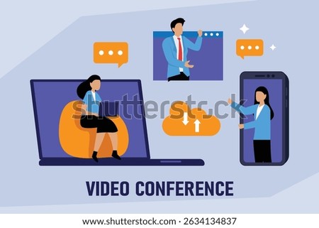 various forms of virtual communication and collaboration vector illustration