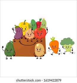 Various fresh colorful vegetables. Products for a healthy diet. Vector illustration. Set of cute cartoon characters.