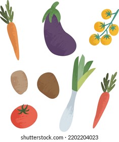 Various fresh vegetables with textured shadows isolated on white