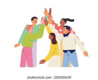 Various friends are gathering and high-five. flat design style vector illustration.