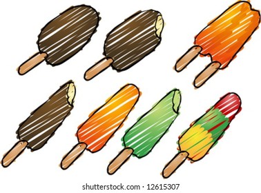 Various frozen ice cream treats, retro hand-drawn illustration