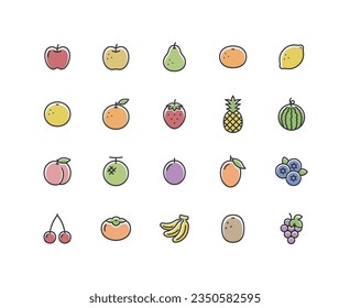 Various fruit color icon set.