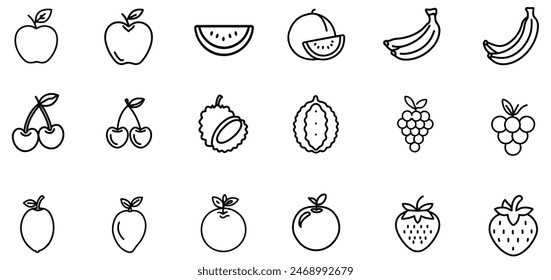 Various fruit icons line drawings