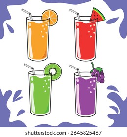 Various fruit juices such as orange, watermelon, kiwi, and grape. Various fruit juices such as orange, watermelon, kiwi, and grape.