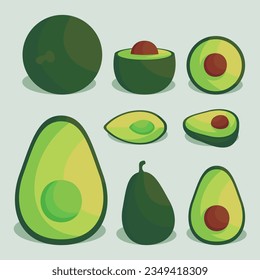 various fruit set flat avocado cartoon exotic natural dessert isolated