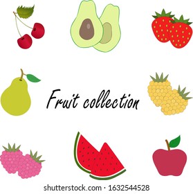 Various fruit set on a white background.