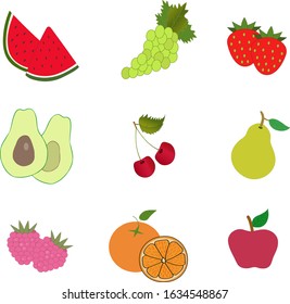 Various fruit set on a white background.