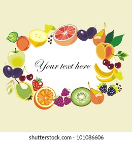 Various Fruits  border - vector illustration on white background