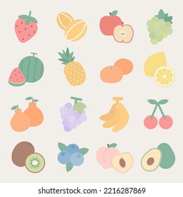 Conjunto de vectores de iconos planos de ilustración de varios frutos