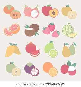 Various fruits illustration flat icon vector set