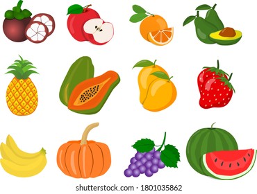 Various fruits and juicy fruits fresh vector illustration in flat dessign