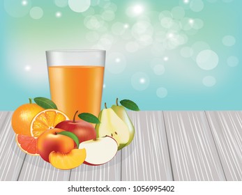 
Various fruits on wooden planks, vector 