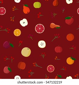 Various fruits and rose hips - vector background