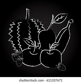 Various fruits set on black background. - Illustration
Blackboard, Fruit, Drawing - Activity, Vegetable, Strawberry, Tropical fruit, mango,  orange, banana, king of fruit