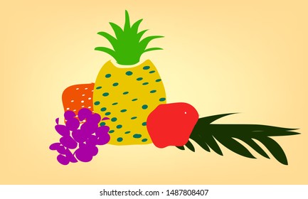 
Various fruits that are placed in groups.