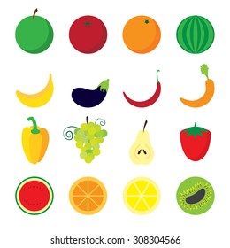 Various fruits and vegetables set. Vector