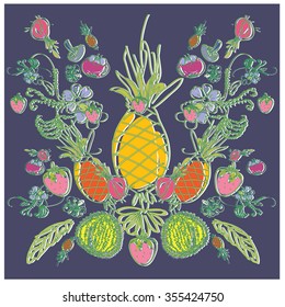 Various fruits and vegetables vector pattern illustration