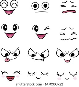 Various funny cartoon facial expressions, joy, anger, sadness, etc.
