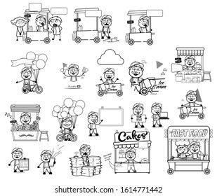 Various Funny Cartoon Vendor Collection - Set of Concepts Vector illustrations