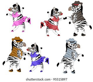 various funny cartoon zebras dancing