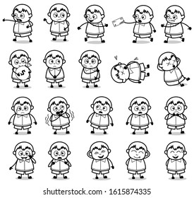 Various Funny Fat Boy Poses - Set of Different Concepts Vector illustrations