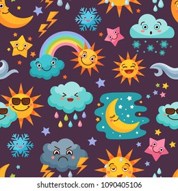 Various Funny Weather Icons Set Cartoon Stock Vector (Royalty Free