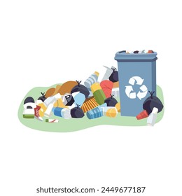 Varios basureros cerca del cubo de basura. Basura para reciclar y reducir el ambiente ecológico. Ilustración vectorial