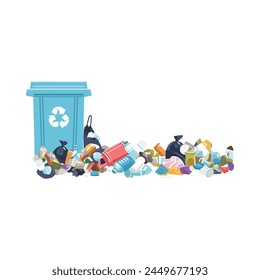 Various garbage near the trash can. Trash for recycle and reduce ecology environment. Vector illustration