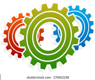 Various gear wheel, rack wheel vector graphics. Mechanics, manufacturing, industrial or maintenance, rework, repair themes. 3d colorful gear icons.