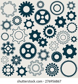 Various gear wheels retro collection vector silhouettes