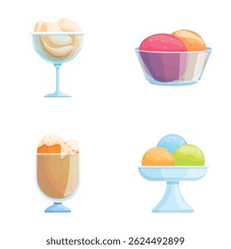 Various gelato icons set cartoon vector. Ice cream in various flavor and topping. Sweet food