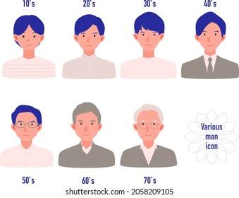 Various generation men icons. Vector illustration that can change the color and size.