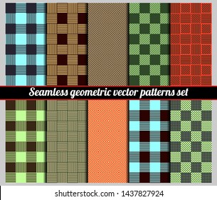 Various geometric seamless monochrome vector patterns set