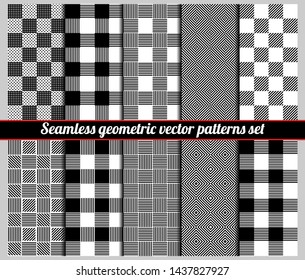Various geometric seamless monochrome vector patterns set black and white