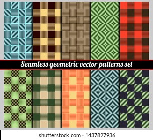 Various geometric seamless monochrome vector patterns set